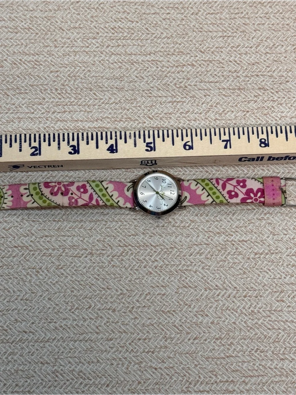 Vera Bradley Pink Floral Fabric Strap Watch with Silver Dial
